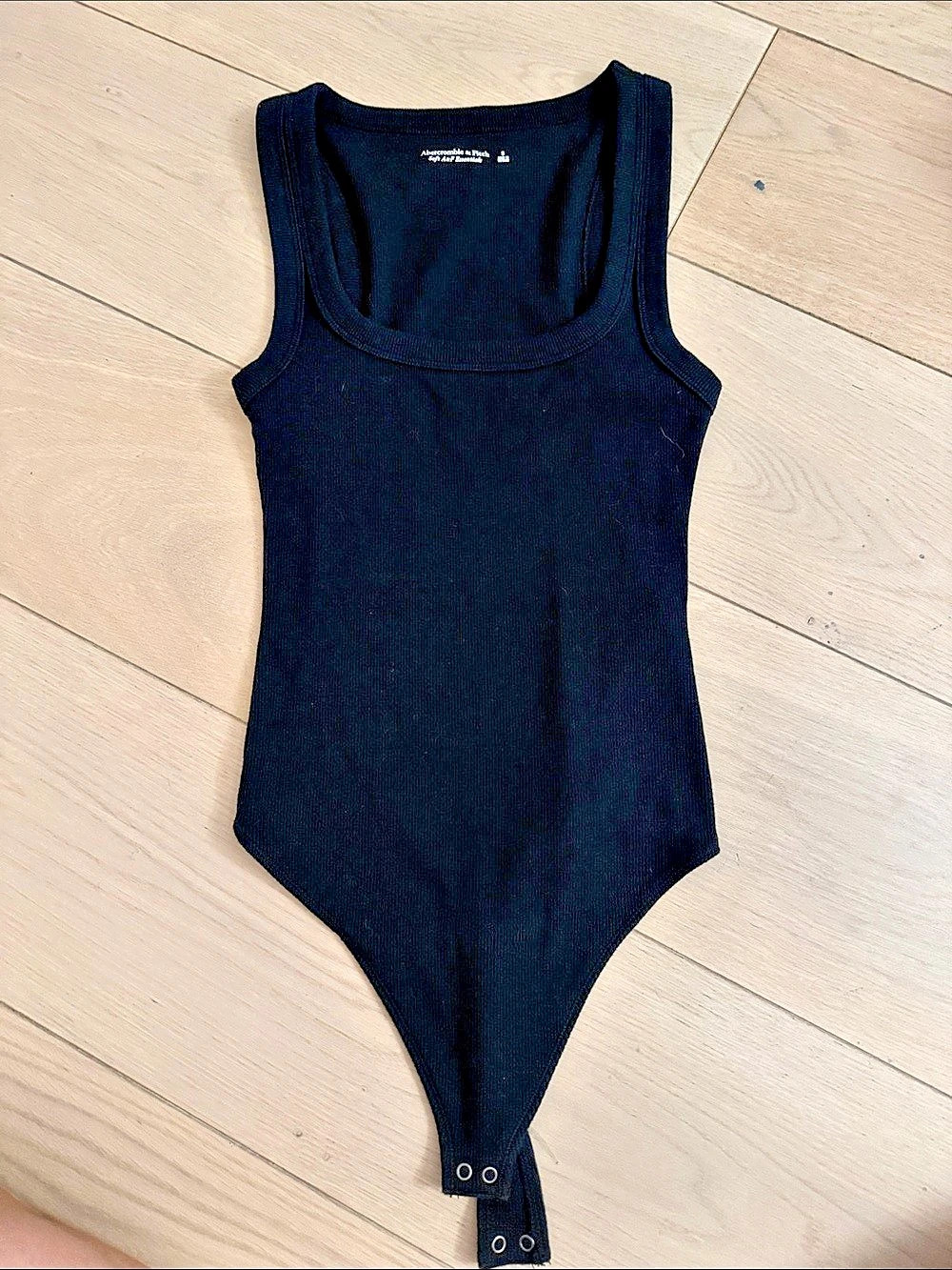 Abercrombie & Fitch Soft A&F Essentials Squareneck Thong Bodysuit Black Small